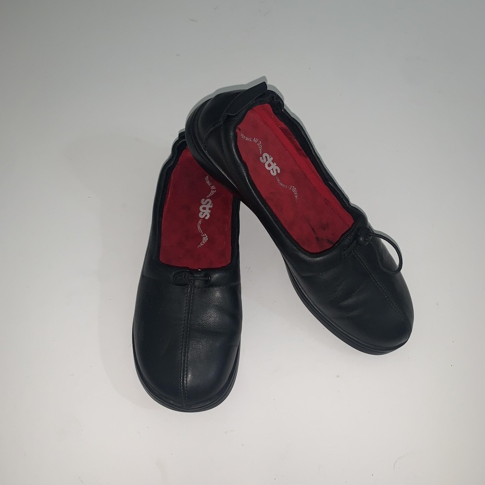 SAS Shoes Womens 9 Funk Black Leather Slip On Walking Flats Tripad Comfort USA